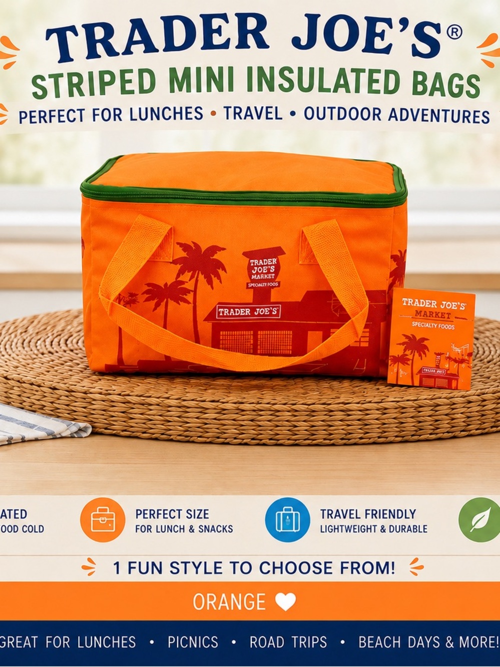 🧡 Trader Joe’s Orange Mini Insulated Cooler Bag Limited Edition NWT